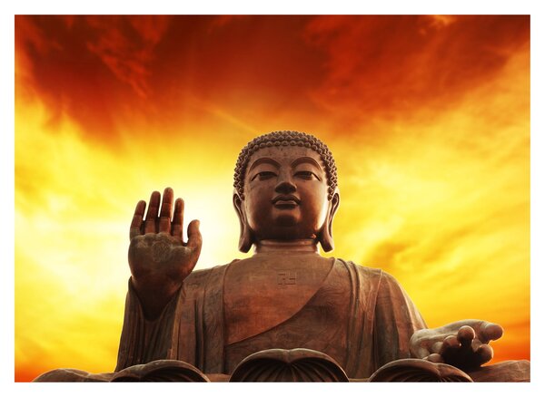 Tablou pe sticlă - Buddha cu fundal roșu și galben (70x50 cm)
