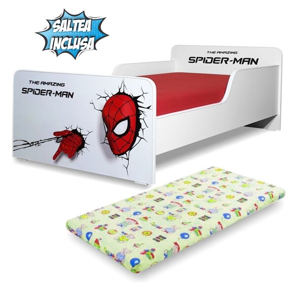 Pat Baieti Start Spiderman 2-8 ani, varianta cu saltea cu lana 140x70x6 cm - PC-P-MOK-SPM-70