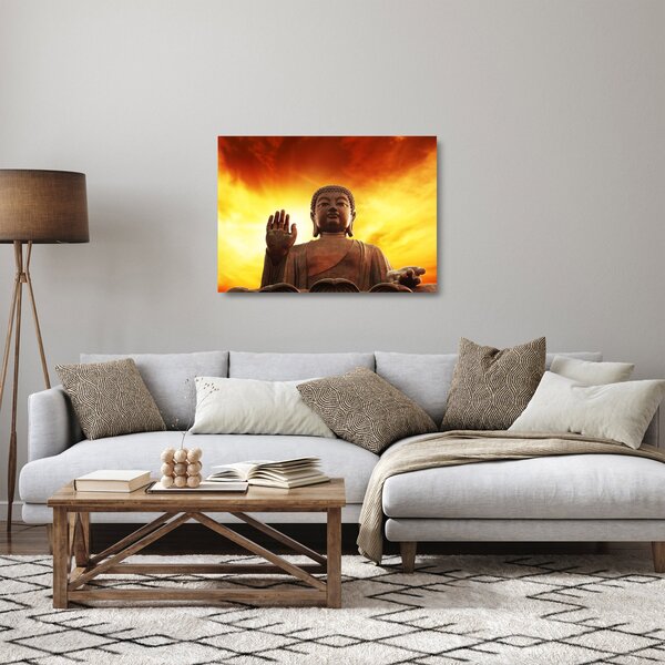 Tablou pe sticlă - Buddha cu fundal roșu și galben (70x50 cm)