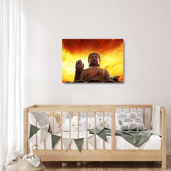 Tablou pe sticlă - Buddha cu fundal roșu și galben (70x50 cm)