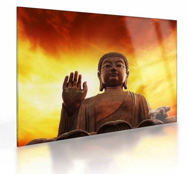 Tablou pe sticlă - Buddha cu fundal roșu și galben (70x50 cm)
