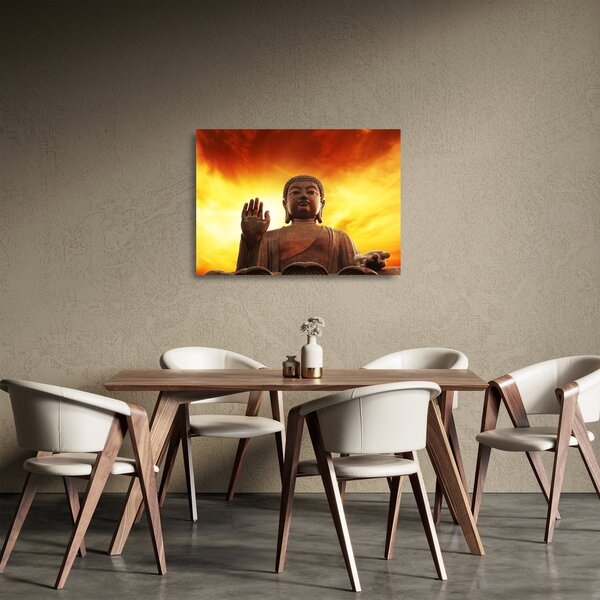 Tablou pe sticlă - Buddha cu fundal roșu și galben (70x50 cm)