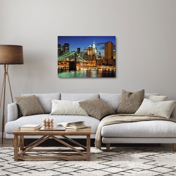 Tablou pe sticlă - Pod cu New York (70x50 cm)