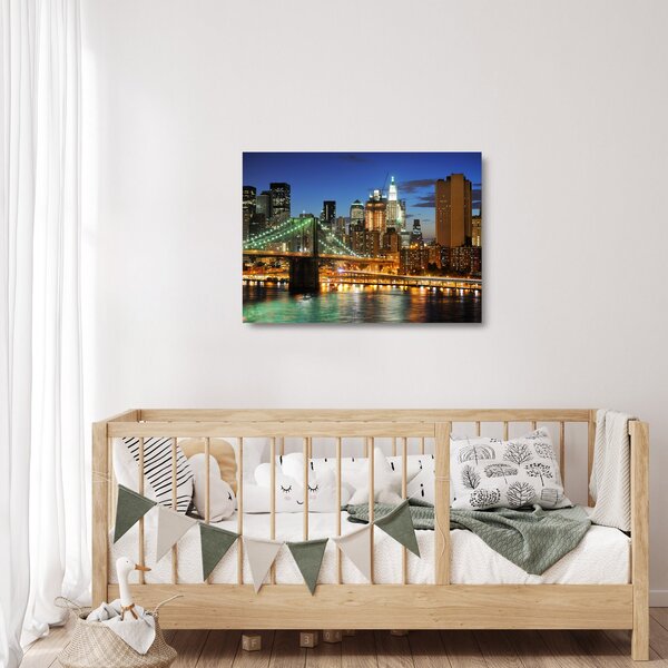 Tablou pe sticlă - Pod cu New York (70x50 cm)