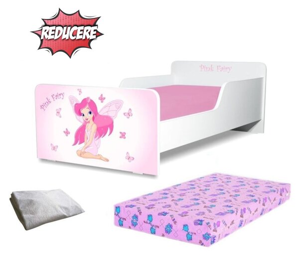Pachet Promo Patut Start Pink Fairy Fetite , recomandat de la varsta de 2 pana la 8 ani , contine saltea, si husa impermeabila- PC-PCH-PRO-STR-PFR-