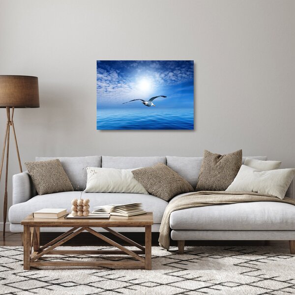 Tablou pe sticlă - Pescărușul peste mare (70x50 cm)