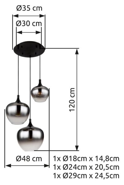Lustră pe cablu MAXY 3xE27/40W/230V negru Globo 15548-3H