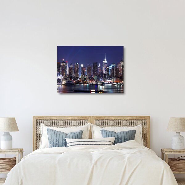 Tablou pe sticlă - Zgârie-nori din New York iluminate (70x50 cm)