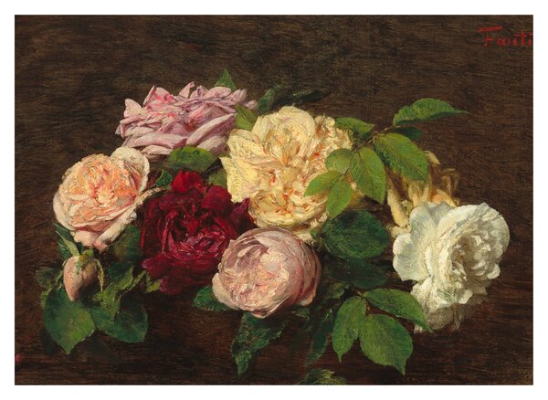 Tablou pe sticlă - Henri Fantin-Latour, Roses de Nice on a Table, reproducere (70x50 cm)