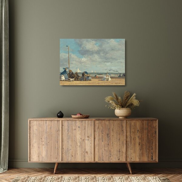 Tablou pe sticlă - Eugène Boudin, Beach at Trouville, reproducere (70x50 cm)
