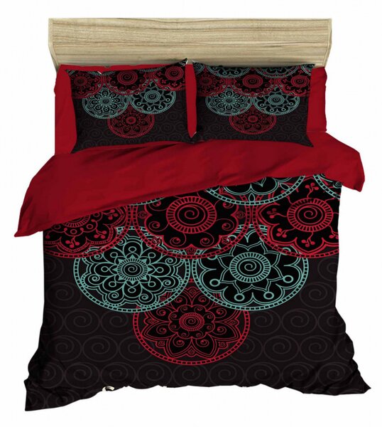 462 Set cuvertură pat dublu Roșu negru mentă