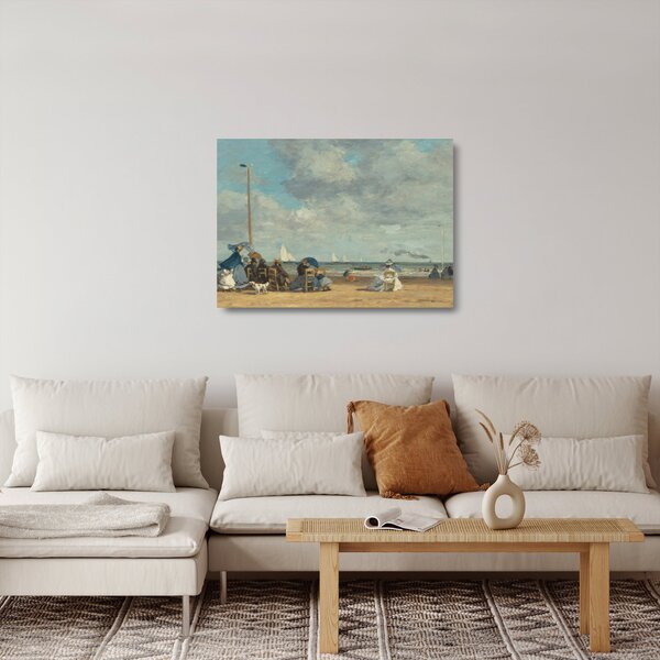 Tablou pe sticlă - Eugène Boudin, Beach at Trouville, reproducere (70x50 cm)