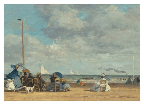 Tablou pe sticlă - Eugène Boudin, Beach at Trouville, reproducere (70x50 cm)