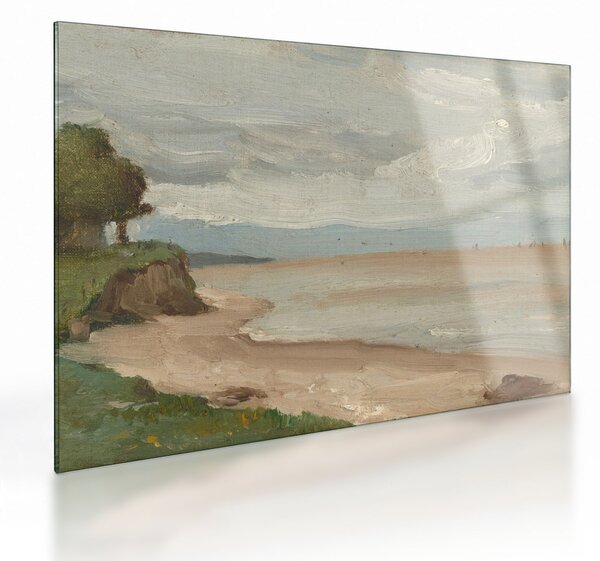 Tablou pe sticlă - Jean-Baptiste-Camille Corot, Beach Near Etretat, reproducere (70x50 cm)