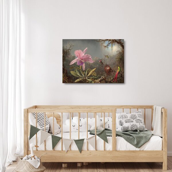 Tablou pe sticlă - Martin Johnson Heade, Cattleya Orchid and Three Hummingbirds, reproducere (70x50 cm)