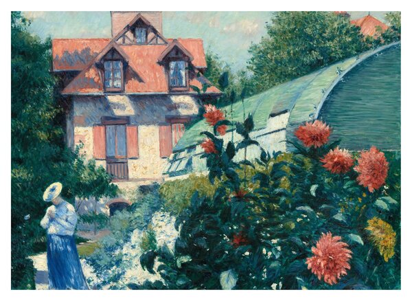 Tablou pe sticlă - Gustave Caillebotte, Dahlias, Garden at Petit Gennevilliers, reproducere (70x50 cm)