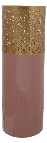 Vaza decorativa din fier Art Deco, roz / auriu 20x20x60 cm