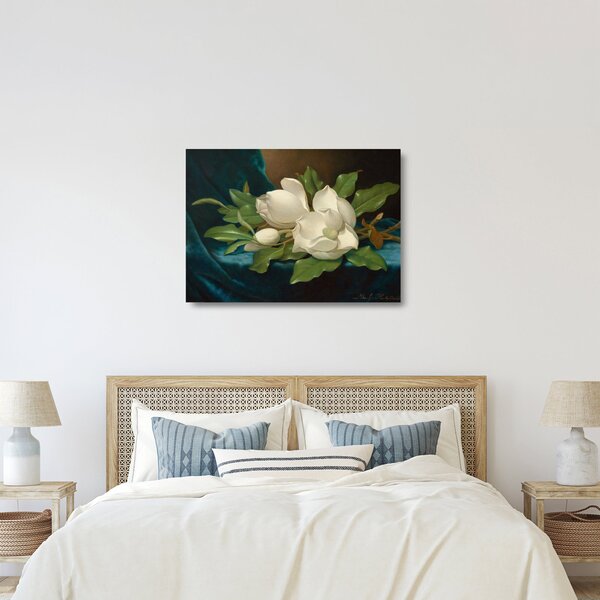 Tablou pe sticlă - Martin Johnson Heade, Giant Magnolias on a Blue Velvet Cloth, reproducere (70x50 cm)
