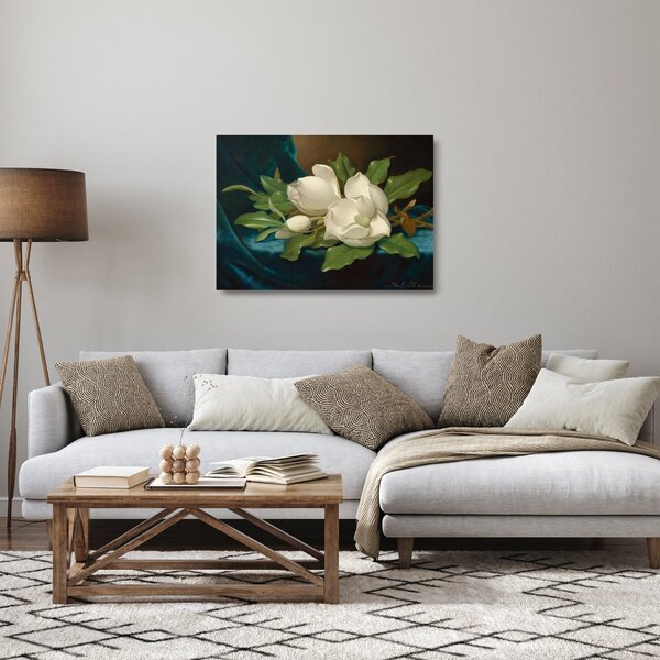 Tablou pe sticlă - Martin Johnson Heade, Giant Magnolias on a Blue Velvet Cloth, reproducere (70x50 cm)
