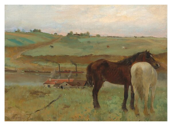 Tablou pe sticlă - Edgar Degas, Horses in a Meadow, reproducere (70x50 cm)