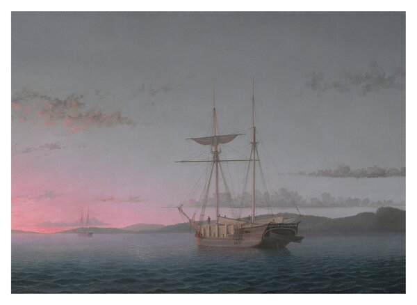 Tablou pe sticlă - Fitz Henry Lane, Lumber Schooners at Evening on Penobscot Bay, reproducere (70x50 cm)
