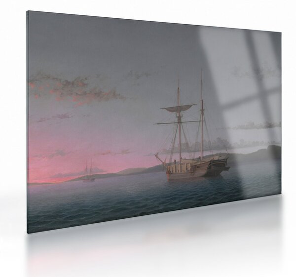 Tablou pe sticlă - Fitz Henry Lane, Lumber Schooners at Evening on Penobscot Bay, reproducere (70x50 cm)