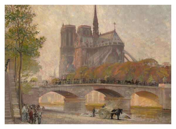 Tablou pe sticlă - Robert William Vonnoh, Notre Dame de Paris, reproducere (70x50 cm)