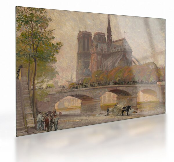 Tablou pe sticlă - Robert William Vonnoh, Notre Dame de Paris, reproducere (70x50 cm)