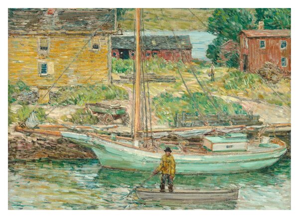 Tablou pe sticlă - Childe Hassam, Oyster Sloop, Cos Cob, reproducere (70x50 cm)
