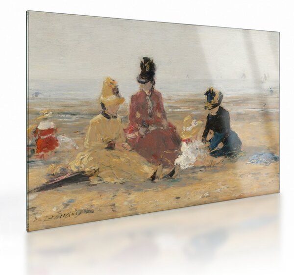 Tablou pe sticlă - Eugène Boudin, On the Beach, Trouville, reproducere (70x50 cm)