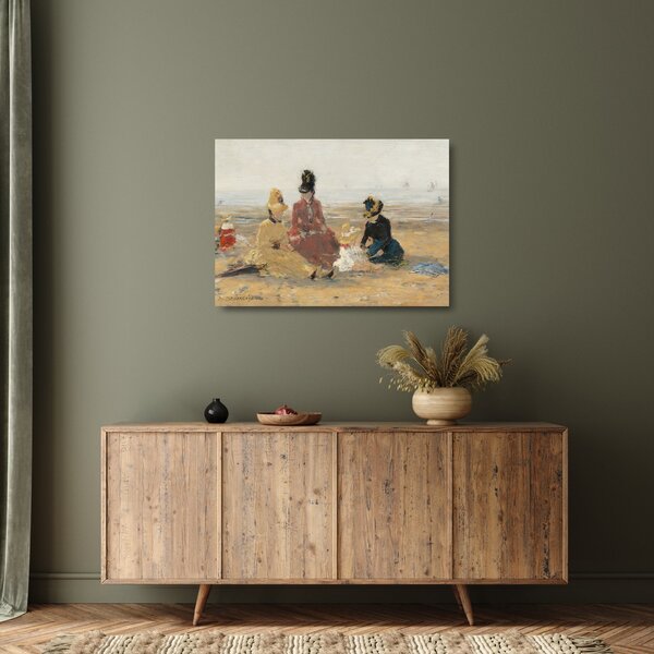 Tablou pe sticlă - Eugène Boudin, On the Beach, Trouville, reproducere (70x50 cm)
