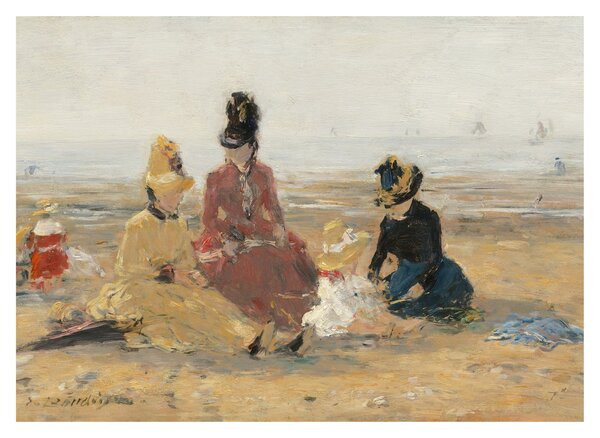 Tablou pe sticlă - Eugène Boudin, On the Beach, Trouville, reproducere (70x50 cm)