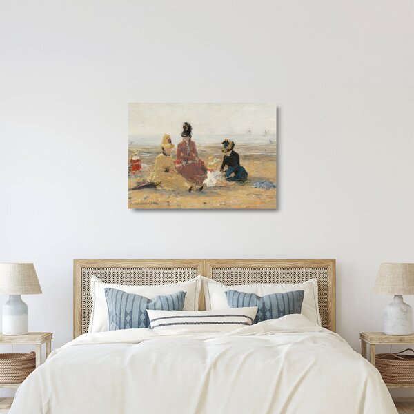 Tablou pe sticlă - Eugène Boudin, On the Beach, Trouville, reproducere (70x50 cm)