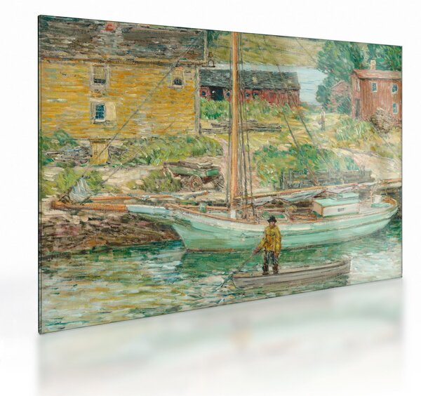 Tablou pe sticlă - Childe Hassam, Oyster Sloop, Cos Cob, reproducere (70x50 cm)