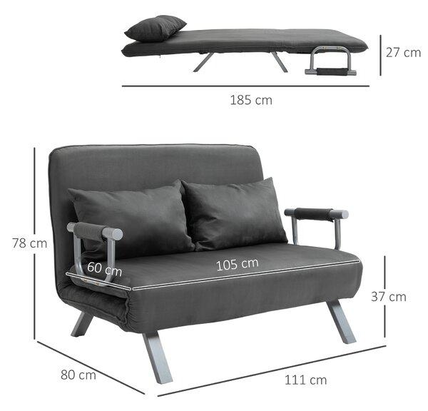 HOMCOM Canapea Extensibilă cu Șezut Reglabil în 5 Poziții și Perne Detașabile, Canapea din Imitație de Piele, 105x80x78 cm, Gri | Aosom Romania