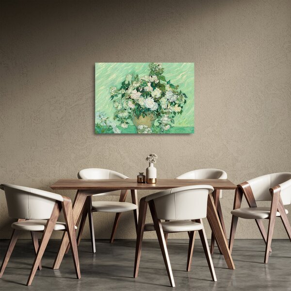 Tablou pe sticlă - Vincent van Gogh, Roses, reproducere (70x50 cm)