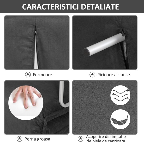 HOMCOM Canapea Extensibilă cu Șezut Reglabil în 5 Poziții și Perne Detașabile, Canapea din Imitație de Piele, 105x80x78 cm, Gri | Aosom Romania