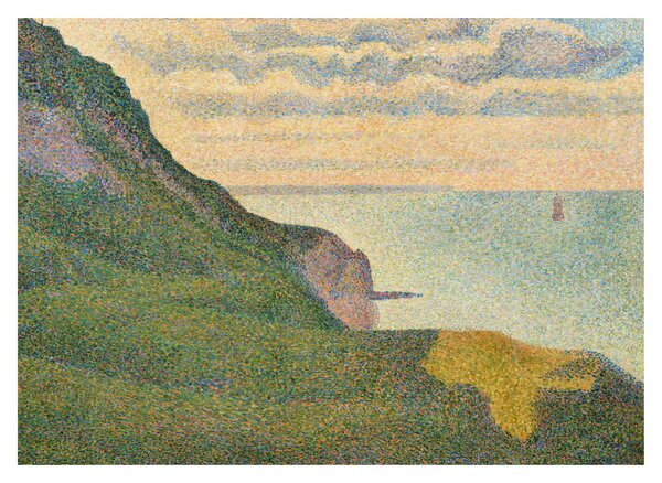 Tablou pe sticlă - Georges Seurat, Seascape at Port-en-Bessin, Normandy, reproducere (70x50 cm)