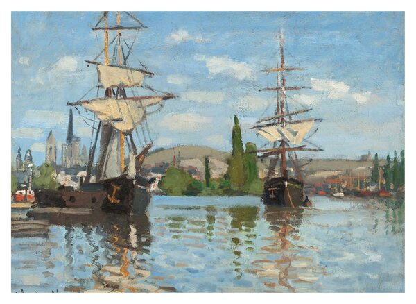 Tablou pe sticlă - Claude Monet, Ships Riding on the Seine at Rouen, reproducere (70x50 cm)