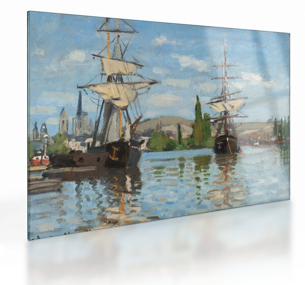 Tablou pe sticlă - Claude Monet, Ships Riding on the Seine at Rouen, reproducere (70x50 cm)