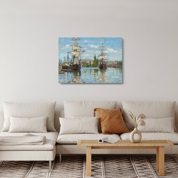 Tablou pe sticlă - Claude Monet, Ships Riding on the Seine at Rouen, reproducere (70x50 cm)