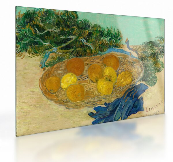 Tablou pe sticlă - Vincent van Gogh, Still Life of Oranges and Lemons with Blue Gloves, reproducere (70x50 cm)