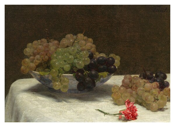 Tablou pe sticlă - Henri Fantin-Latour, Still Life with Grapes and a Carnation, reproducere (70x50 cm)