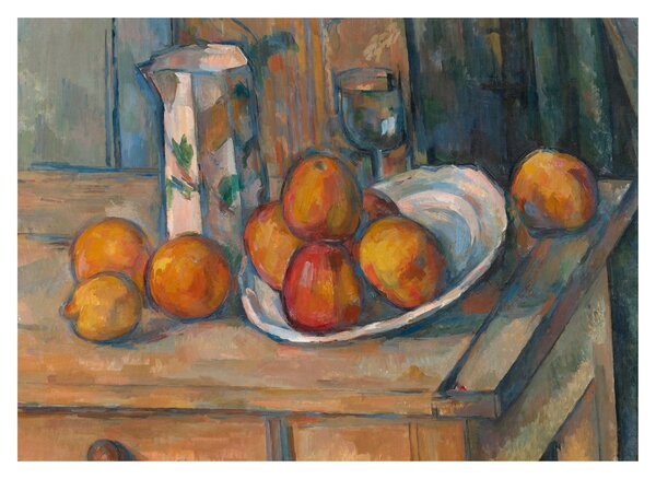 Tablou pe sticlă - Paul Cézanne, Still Life with Milk Jug and Fruit, reproducere (70x50 cm)