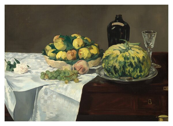 Tablou pe sticlă - Edouard Manet, Still Life with Melon and Peaches, reproducere (70x50 cm)