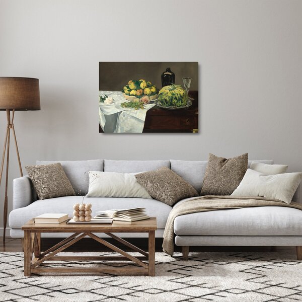 Tablou pe sticlă - Edouard Manet, Still Life with Melon and Peaches, reproducere (70x50 cm)