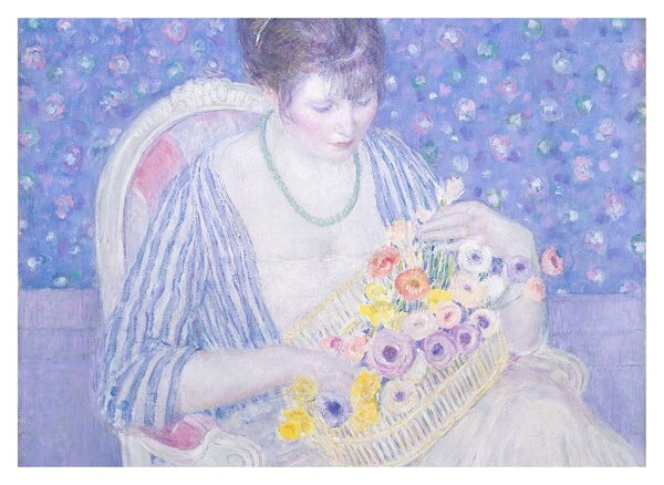 Tablou pe sticlă - Frederick Carl Frieseke, The Basket of Flowers, reproducere (70x50 cm)