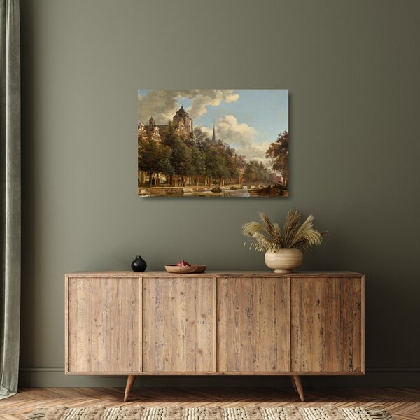 Tablou pe sticlă - Jan van der Heyden, View Down a Dutch Canal, reproducere (70x50 cm)