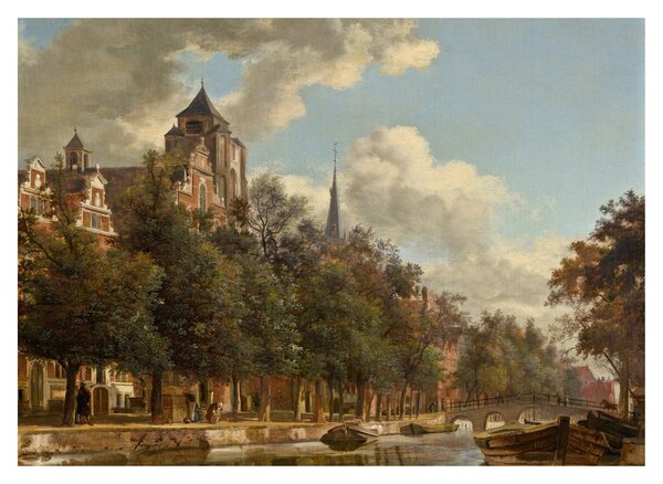 Tablou pe sticlă - Jan van der Heyden, View Down a Dutch Canal, reproducere (70x50 cm)