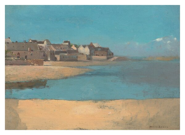 Tablou pe sticlă - Odilon Redon, Village by the Sea in Brittany, reproducere (70x50 cm)